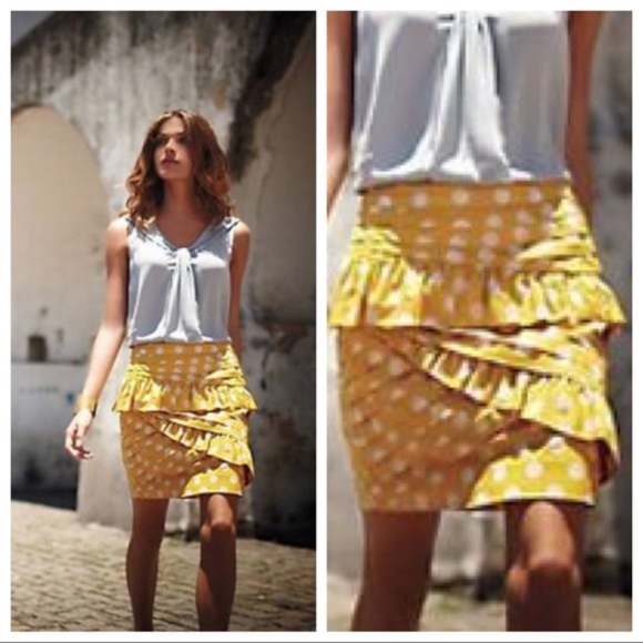 Anthropologie Dresses & Skirts - Yellow polka dot Leifsdottir Anthro skirt size 8